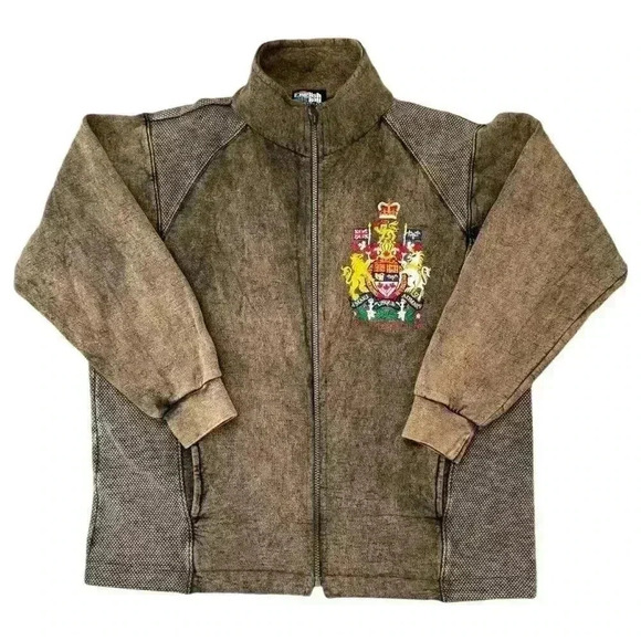 Vintage English Bay acid wash heavy cotton zip jacket with embroidered logo - Picture 1 of 8